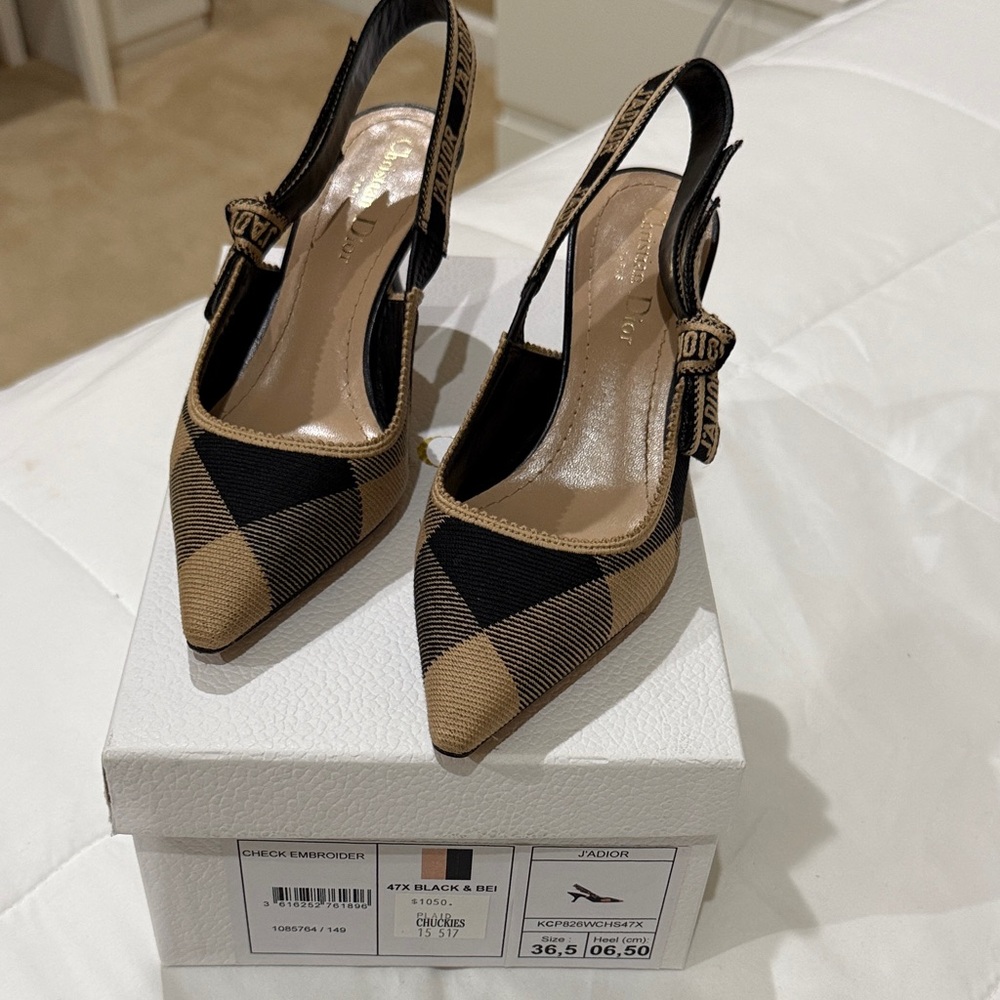 Dior Black and Tan Check Heels